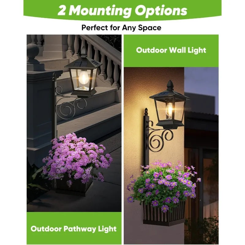 Solar Planter Lights - Wall Mount and Standing Options, Outdoor Solar Flower Pot and Lamp Post for Garden and Patio